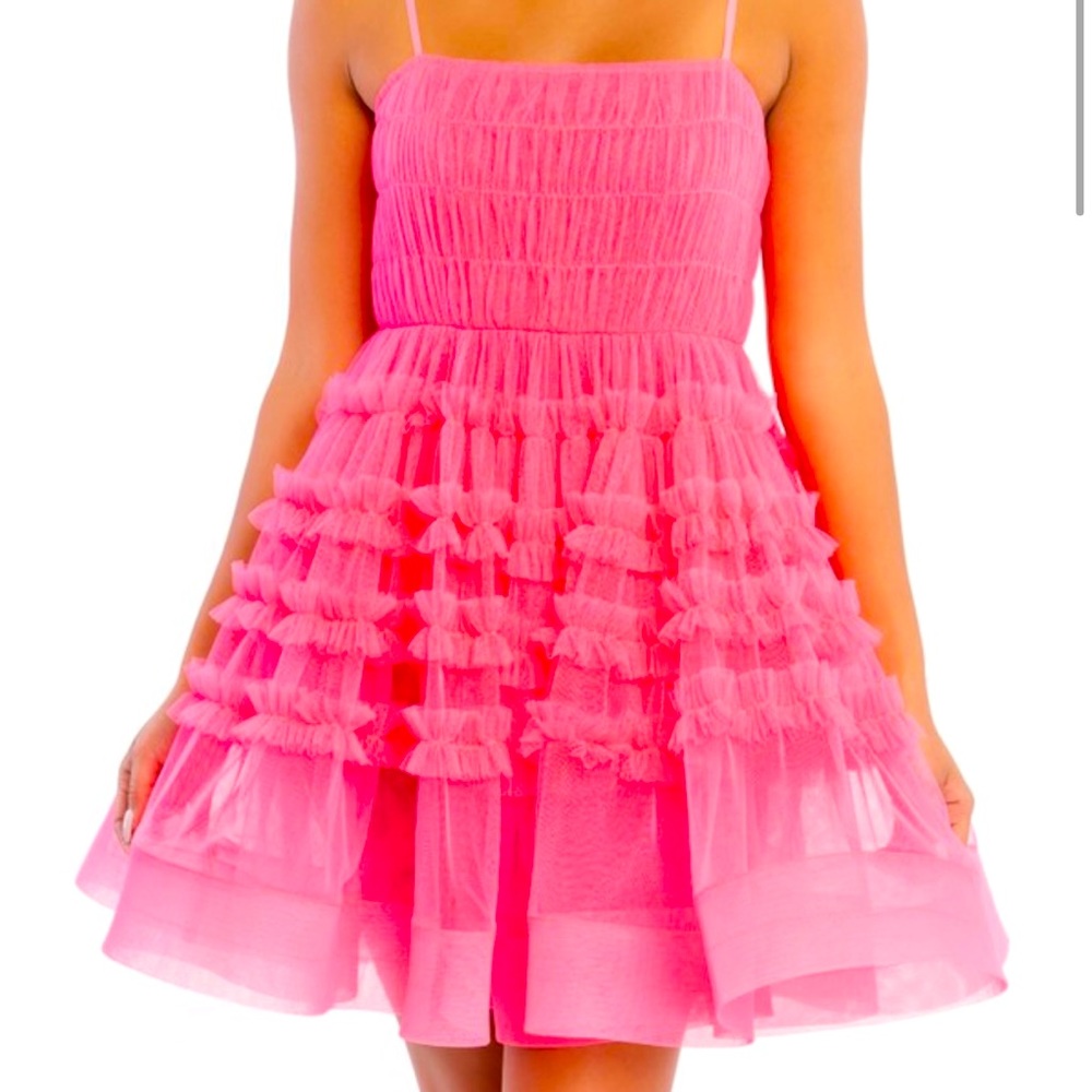 Neon pink tulle mini dress Medium